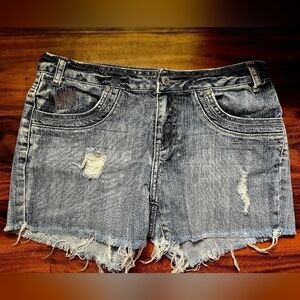 a.n.a Distressed Blue Denim Jean Shorts Jorts Women's Size 6 Embroidered Details